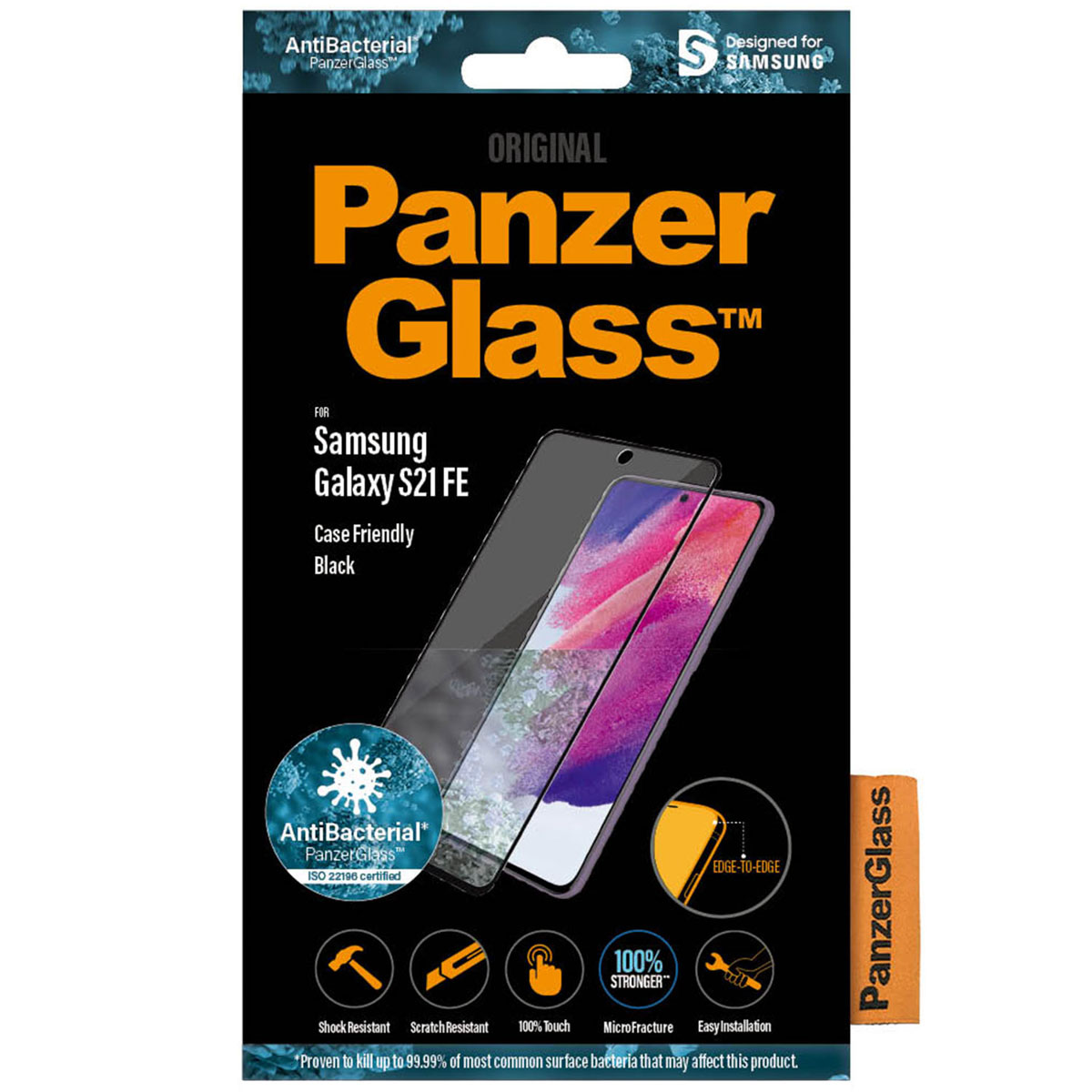 PanzerGlass Anti-Bacterial Case Friendly Screenprotector Samsung Galaxy S21 FE – Zwart