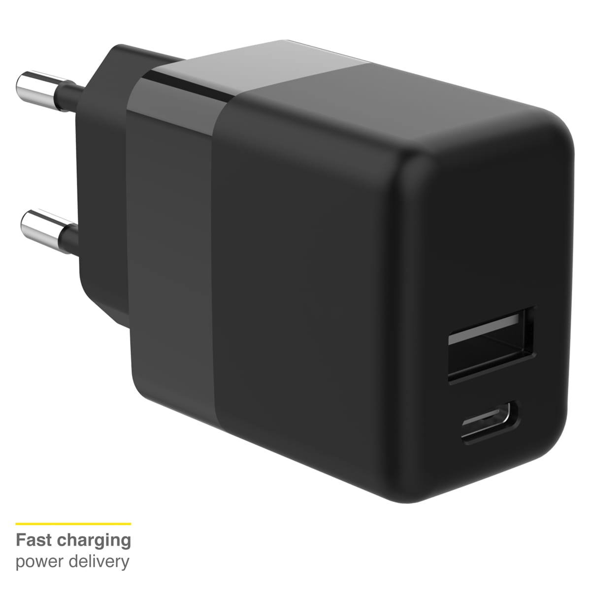 Accezz Wall Charger – Oplader – USB-C en USB aansluiting – Power Delivery – 20 Watt – Black