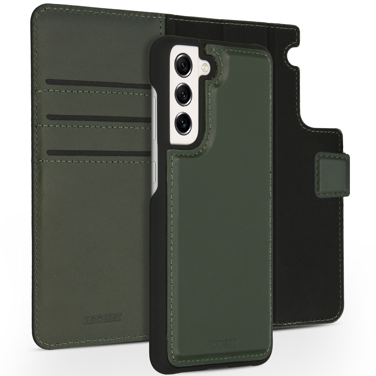 Accezz Premium Leather 2 in 1 Wallet Bookcase Samsung Galaxy S21 FE – Groen
