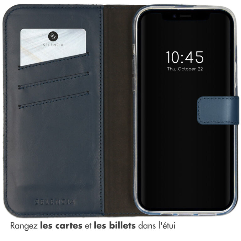 Selencia Echt Leren Bookcase iPhone 14 - Blauw - Afbeelding 6