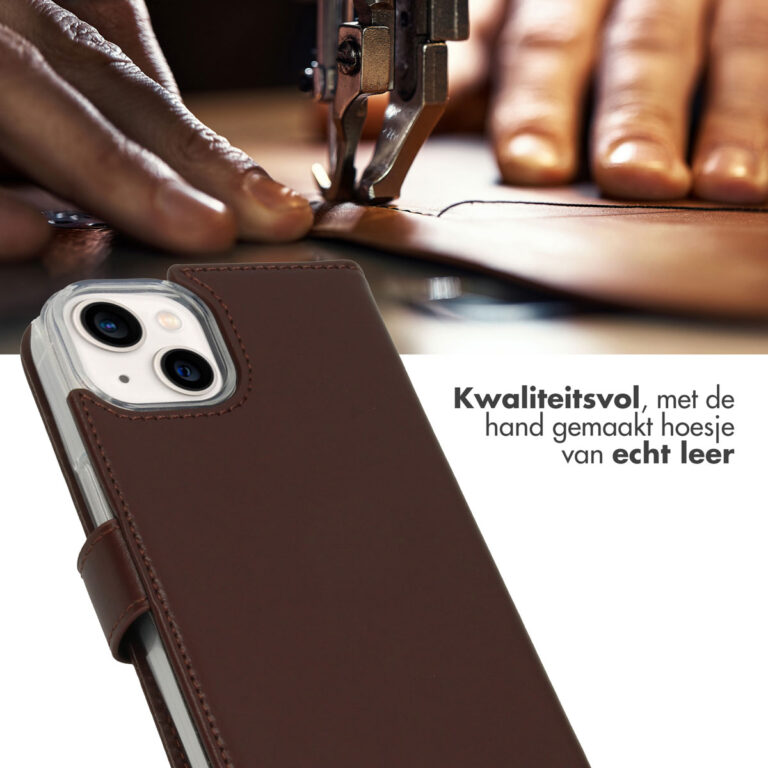 Selencia Echt Leren Bookcase iPhone 14 - Bruin - Afbeelding 4