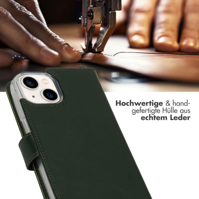 Selencia Echt Leren Bookcase iPhone 14 - Groen - Afbeelding 10
