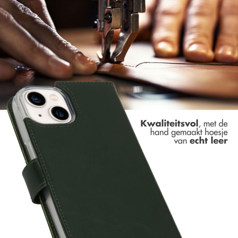 Selencia Echt Leren Bookcase iPhone 14 - Groen - Afbeelding 4