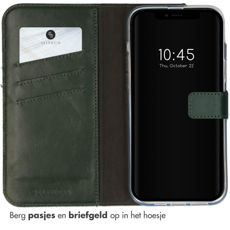 Selencia Echt Leren Bookcase iPhone 14 - Groen - Afbeelding 3