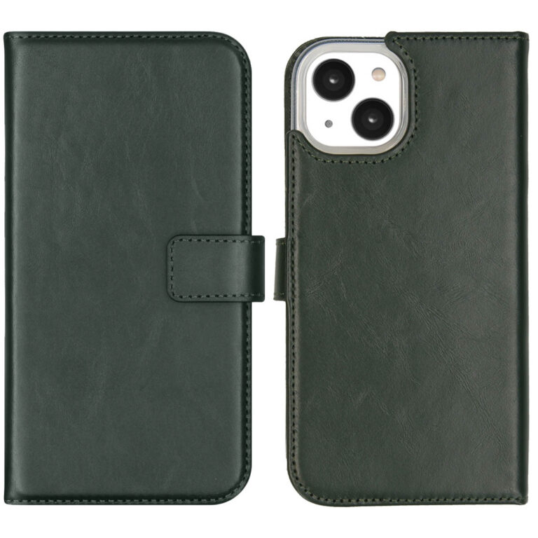 Selencia Echt Leren Bookcase iPhone 14 - Groen