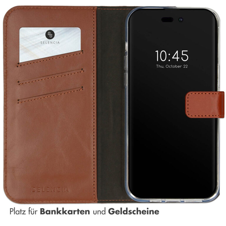 Selencia Echt Leren Bookcase iPhone 14 Pro - Lichtbruin - Afbeelding 9