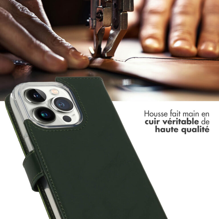 Selencia Echt Leren Bookcase iPhone 14 Pro - Groen - Afbeelding 7
