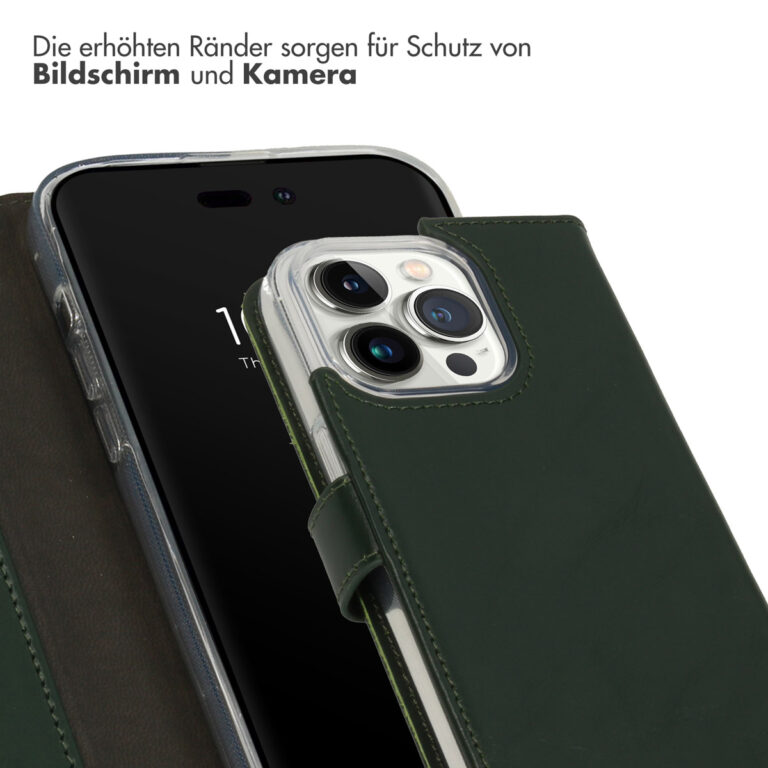 Selencia Echt Leren Bookcase iPhone 14 Pro - Groen - Afbeelding 8
