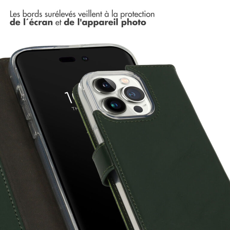 Selencia Echt Leren Bookcase iPhone 14 Pro - Groen - Afbeelding 5