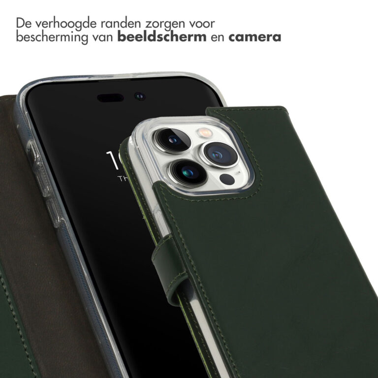Selencia Echt Leren Bookcase iPhone 14 Pro - Groen - Afbeelding 2