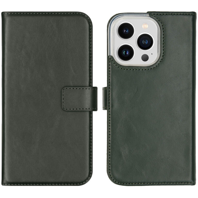 Selencia Echt Leren Bookcase iPhone 14 Pro - Groen