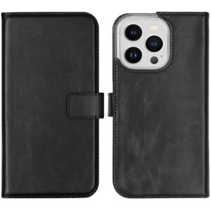 Selencia Echt Leren Bookcase iPhone 14 Pro - Zwart