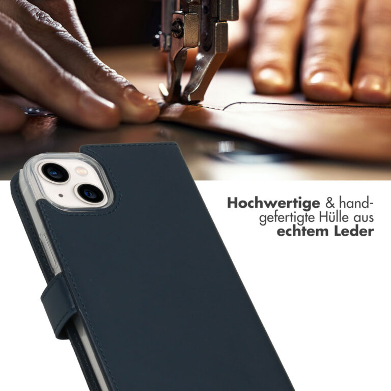 Selencia Echt Leren Bookcase iPhone 14 Plus - Blauw - Afbeelding 10