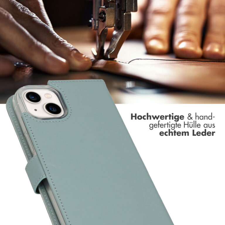 Selencia Echt Leren Bookcase iPhone 14 Plus - Air Blue - Afbeelding 10