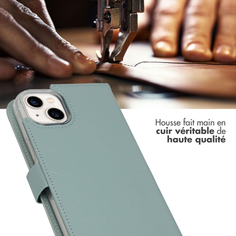 Selencia Echt Leren Bookcase iPhone 14 Plus - Air Blue - Afbeelding 7