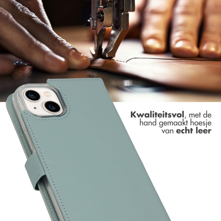 Selencia Echt Leren Bookcase iPhone 14 Plus - Air Blue - Afbeelding 4