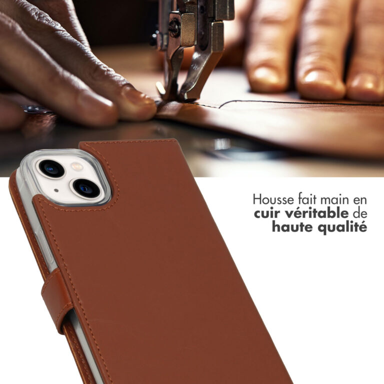 Selencia Echt Leren Bookcase iPhone 14 Plus - Lichtbruin - Afbeelding 7