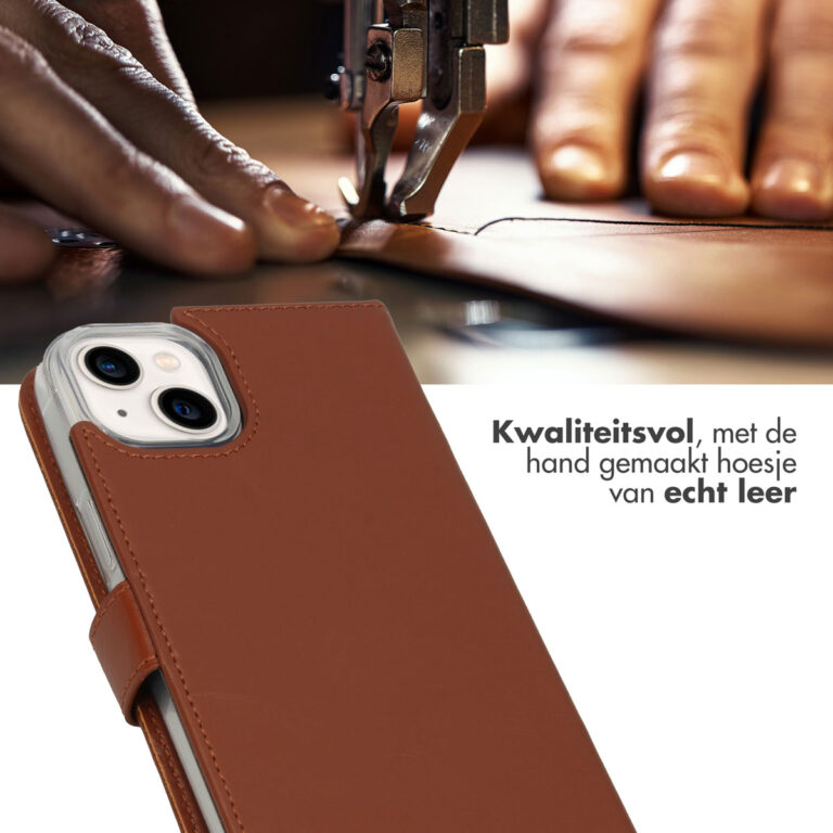 Selencia Echt Leren Bookcase iPhone 14 Plus - Lichtbruin - Afbeelding 4