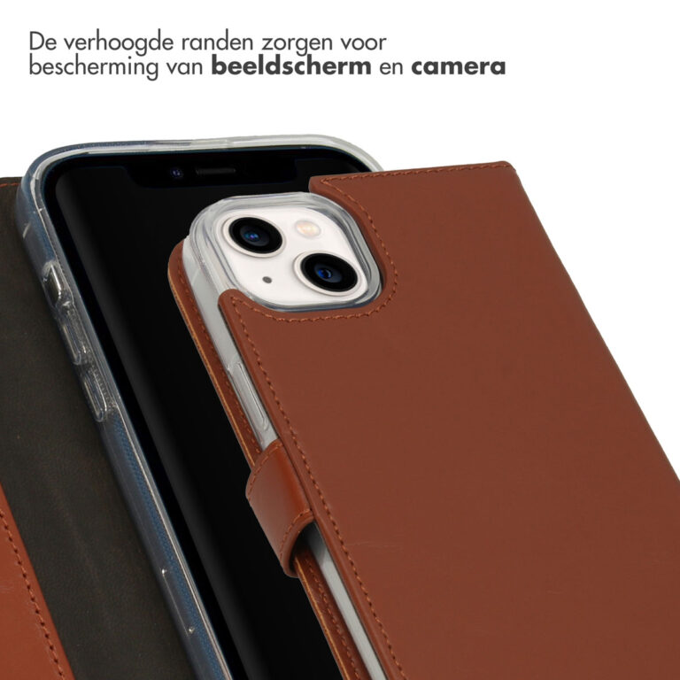 Selencia Echt Leren Bookcase iPhone 14 Plus - Lichtbruin - Afbeelding 2