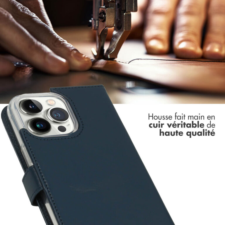Selencia Echt Leren Bookcase iPhone 14 Pro Max - Blauw - Afbeelding 7