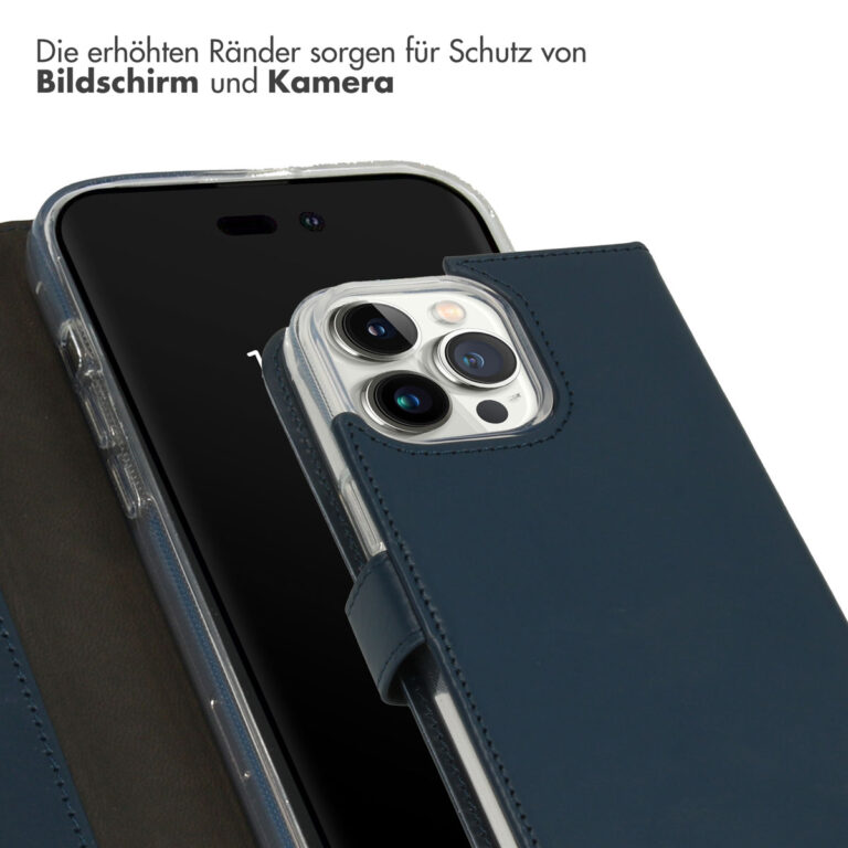 Selencia Echt Leren Bookcase iPhone 14 Pro Max - Blauw - Afbeelding 8