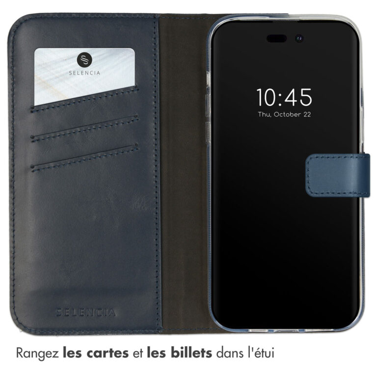 Selencia Echt Leren Bookcase iPhone 14 Pro Max - Blauw - Afbeelding 6