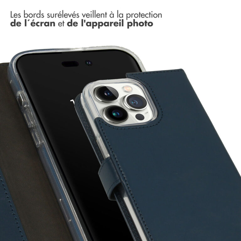 Selencia Echt Leren Bookcase iPhone 14 Pro Max - Blauw - Afbeelding 5