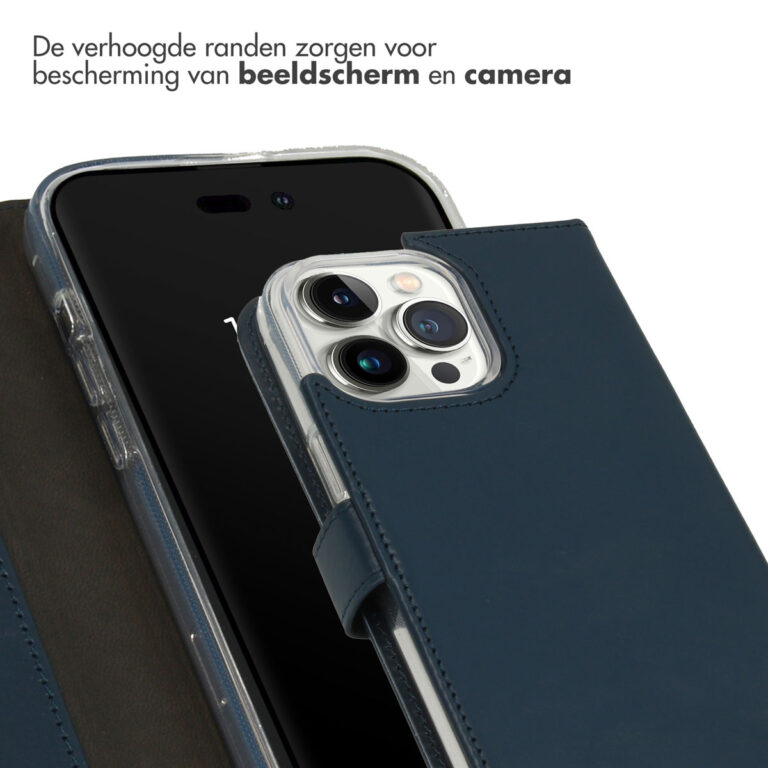 Selencia Echt Leren Bookcase iPhone 14 Pro Max - Blauw - Afbeelding 2