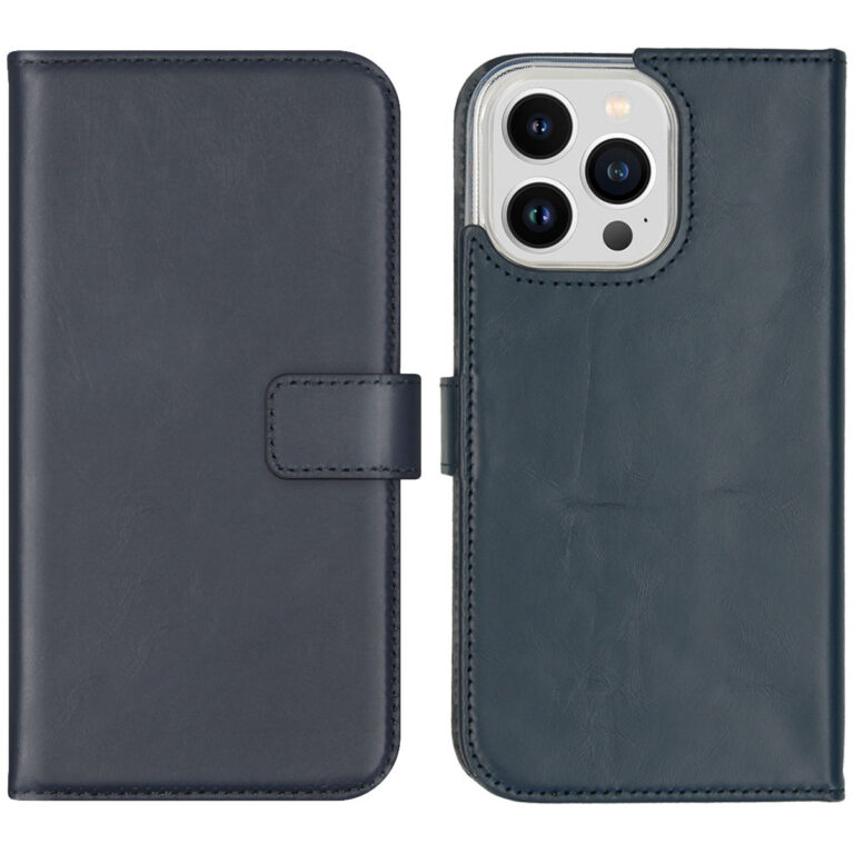 Selencia Echt Leren Bookcase iPhone 14 Pro Max - Blauw