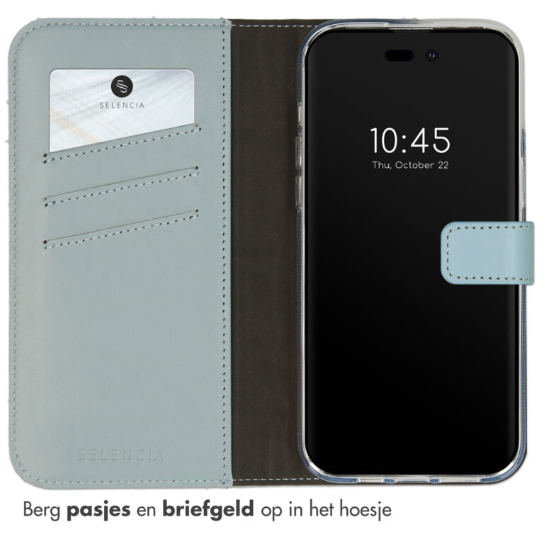 Selencia Echt Leren Bookcase iPhone 14 Pro Max - Air Blue - Afbeelding 3