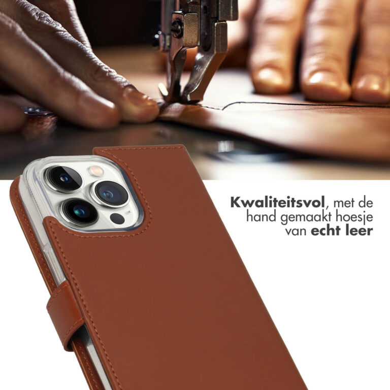 Selencia Echt Leren Bookcase iPhone 14 Pro Max - Lichtbruin - Afbeelding 4