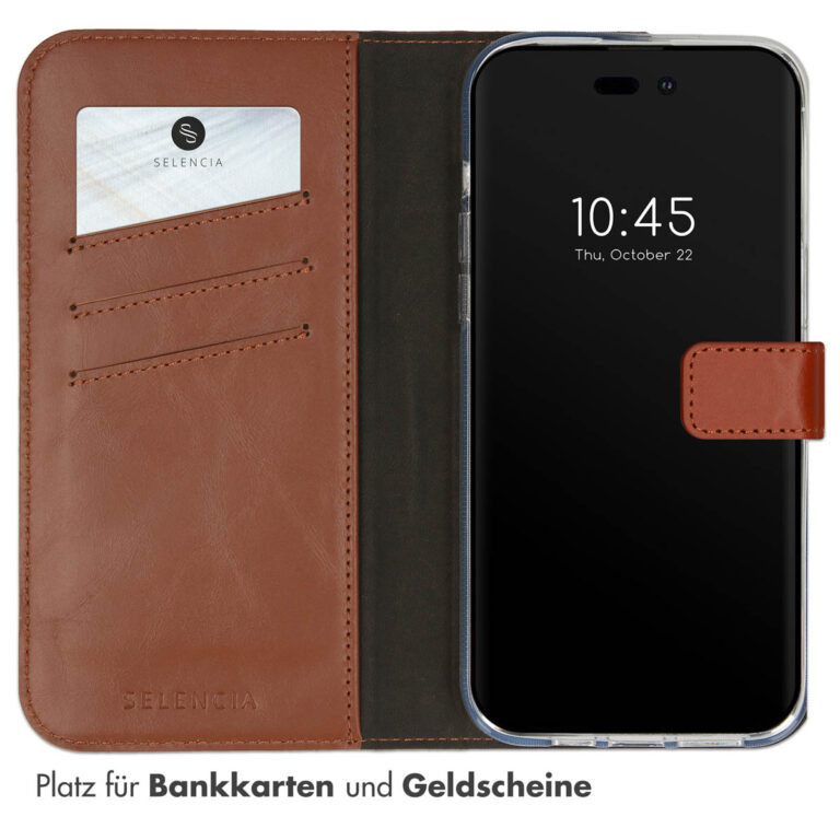 Selencia Echt Leren Bookcase iPhone 14 Pro Max - Lichtbruin - Afbeelding 9