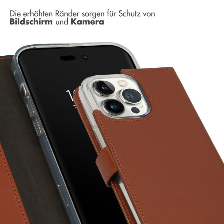 Selencia Echt Leren Bookcase iPhone 14 Pro Max - Lichtbruin - Afbeelding 8