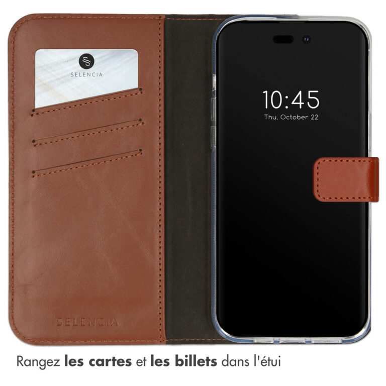 Selencia Echt Leren Bookcase iPhone 14 Pro Max - Lichtbruin - Afbeelding 6