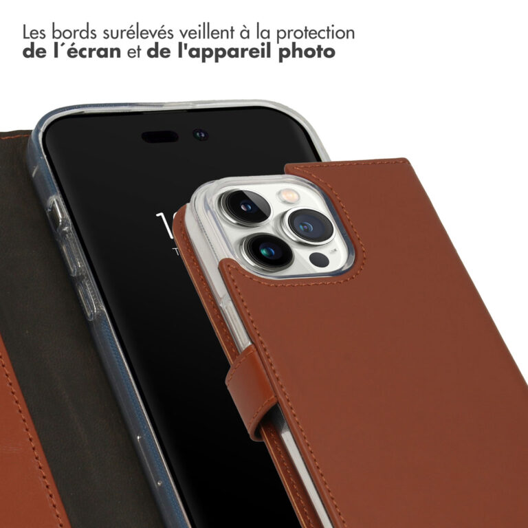 Selencia Echt Leren Bookcase iPhone 14 Pro Max - Lichtbruin - Afbeelding 5