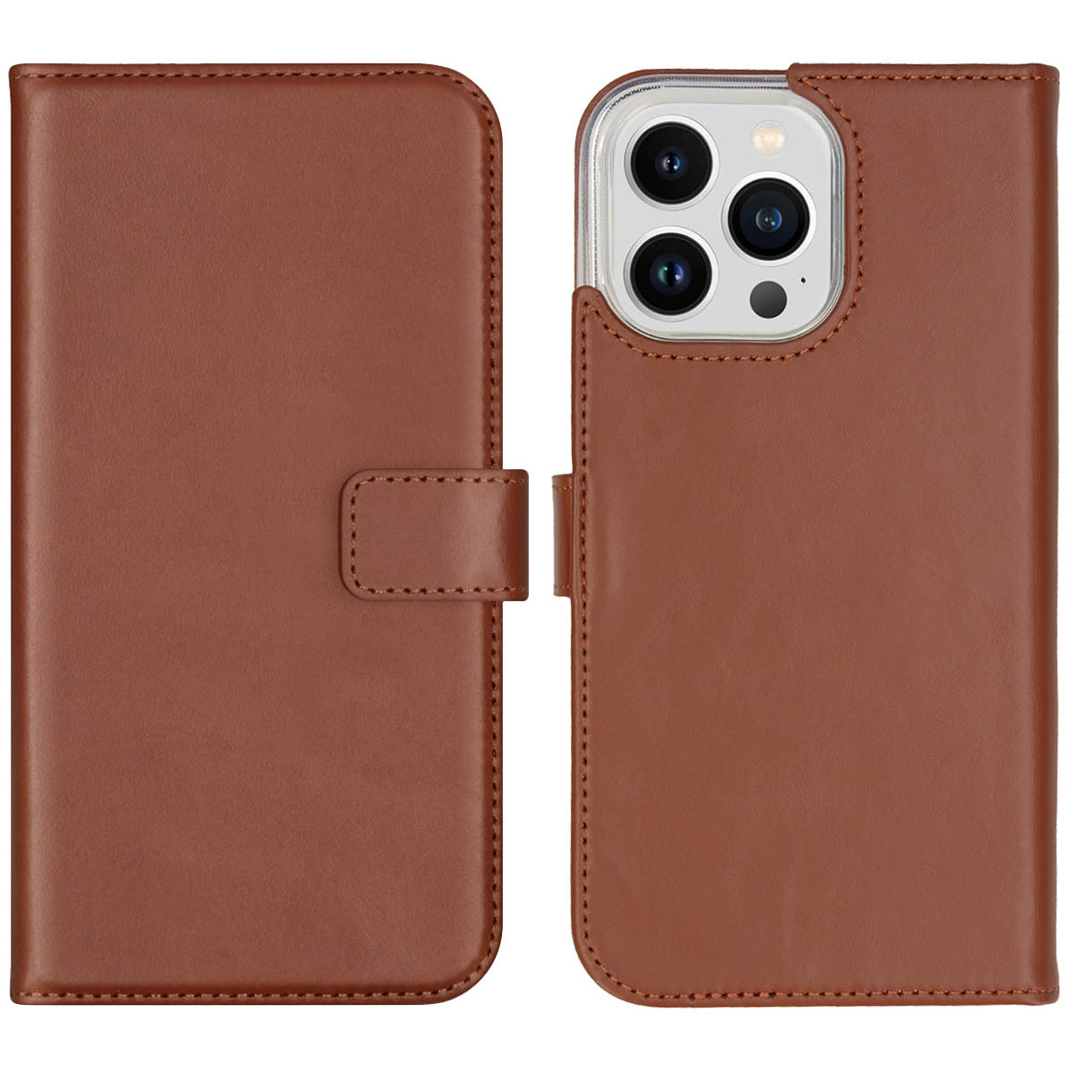 Selencia Echt Leren Bookcase iPhone 14 Pro Max – Lichtbruin