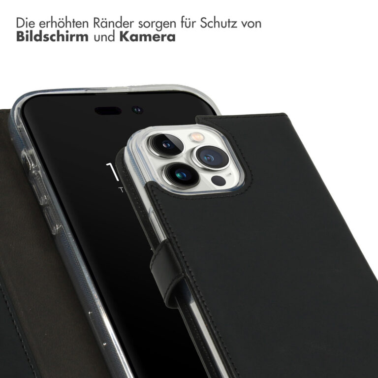 Selencia Echt Leren Bookcase iPhone 14 Pro Max - Zwart - Afbeelding 8