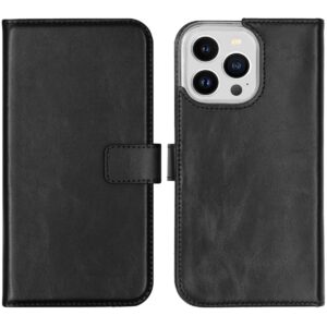 Selencia Echt Leren Bookcase iPhone 14 Pro Max - Zwart