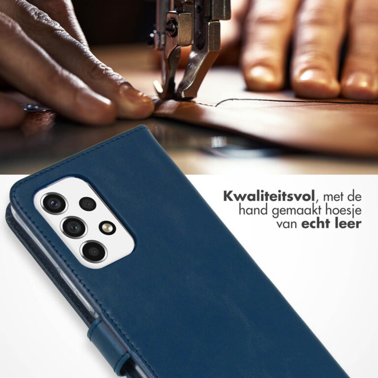 Selencia Echt Leren Bookcase Samsung Galaxy A53 - Blauw - Afbeelding 4