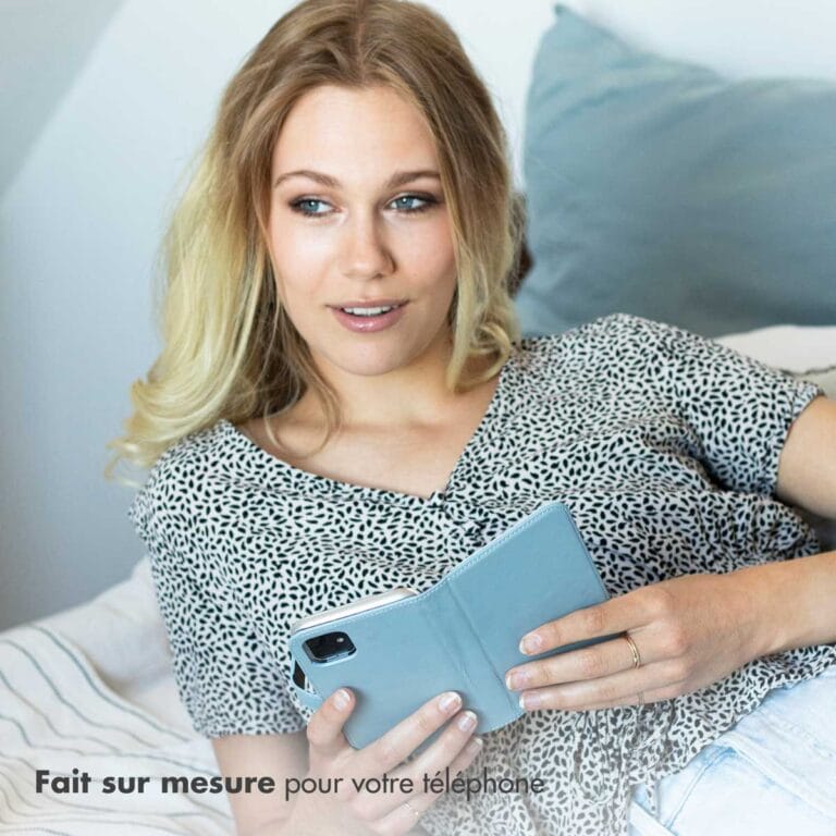 Selencia Echt Leren Bookcase iPhone 13 Mini - Lichtblauw - Afbeelding 9